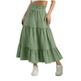 thumbnail image 1 of Girls Multilevel Pleated Skirts Casual Elastic Waist A Line Ruffle Hem Midi Skirt Kids Loose Comfy Solid Color Big Swing Skirts, 1 of 5