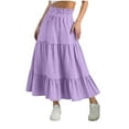 thumbnail image 1 of Girls Multilevel Pleated Skirts Casual Elastic Waist A Line Ruffle Hem Midi Skirt Kids Loose Comfy Solid Color Big Swing Skirts, 1 of 5