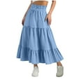 thumbnail image 1 of Girls Multilevel Pleated Skirts Casual Elastic Waist A Line Ruffle Hem Midi Skirt Kids Loose Comfy Solid Color Big Swing Skirts, 1 of 5