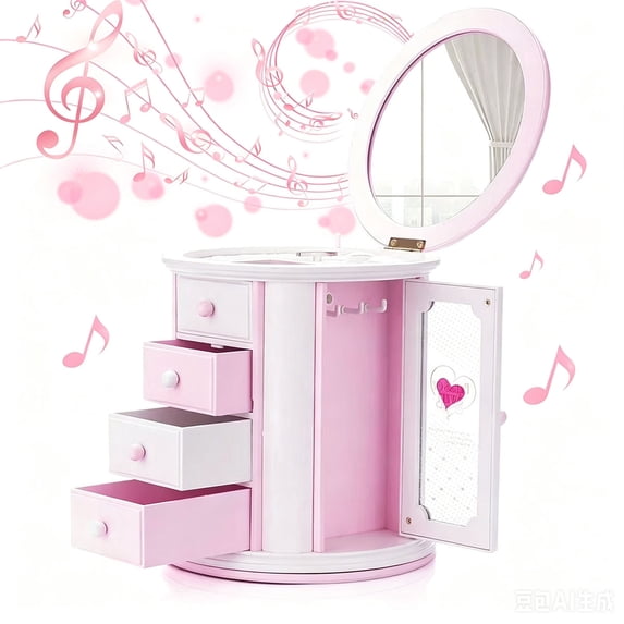 Girls Musical Jewelry Box, Cute Kids Necklace Storage Case & Jewelry Organizer Box, Gift for Girl Child