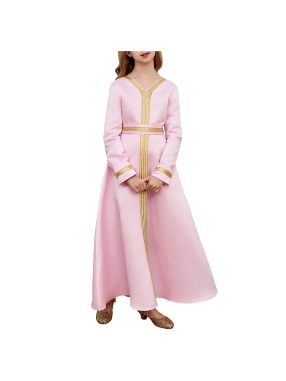 Girls Muslim Abaya Prayer Dress Islamic Modest Arabian Dresses Middle East Dubai Attire Kaftan Communion Dress Size 10