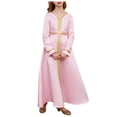 thumbnail image 1 of Girls Muslim Ramadan Abaya Kids Long Sleeve V Neck Lace Prayer Dress Middle East Arabic Kaftan Dress with Belt Girls Maxi Dresses Size 10-12 Long Sleeve, 1 of 7