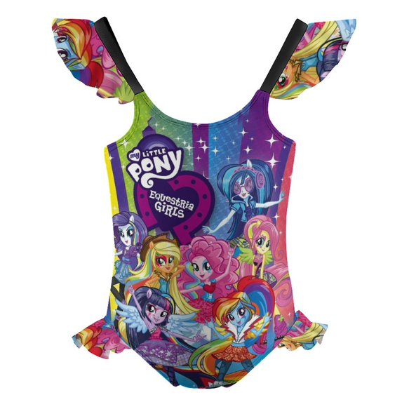 Girls My Lit-tle Pony One Piece Swimsuits Flutter Sleeve Bathing Suits Beach Swimwear