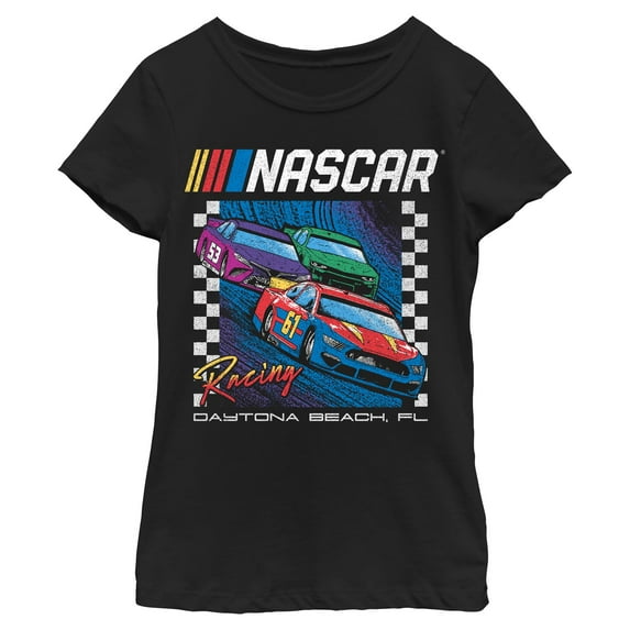 Girls NASCAR Colorful Racing Cars Daytona Beach T Shirt