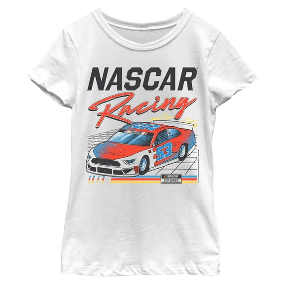 Girls NASCAR Racing Car 53 Retro Grid T Shirt