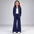 thumbnail image 1 of Girls Navy 2 Piece Activewear Matching Set - Crop Zip Jacket & Elastic Waist Flare Pants,Size 5-6T, 1 of 7
