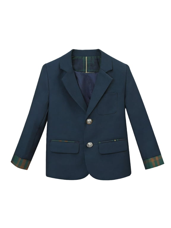 Girls Navy Blazer 100% Cotton Preppy School Uniform Jacket for Kids to Big Kids, Machine Washable with Plaid Lining for Wedding & Formal Events,Size 9-10 T