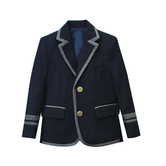 Girls Navy Blazer with Grey Trim Cotton School Uniform Blazer for Kids to Kids 2T-12 Formal Wear,Size 5-6 T