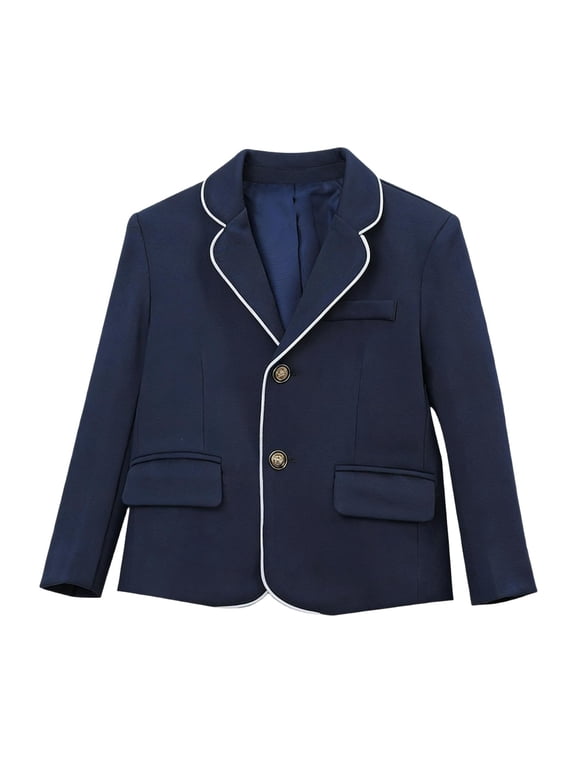 Girls Navy Blazer with White Trim & Gold Buttons, Cotton Dress Jacket for Kids to Kids 12 Years, Easter Party School Wedding,Size 11-12 T