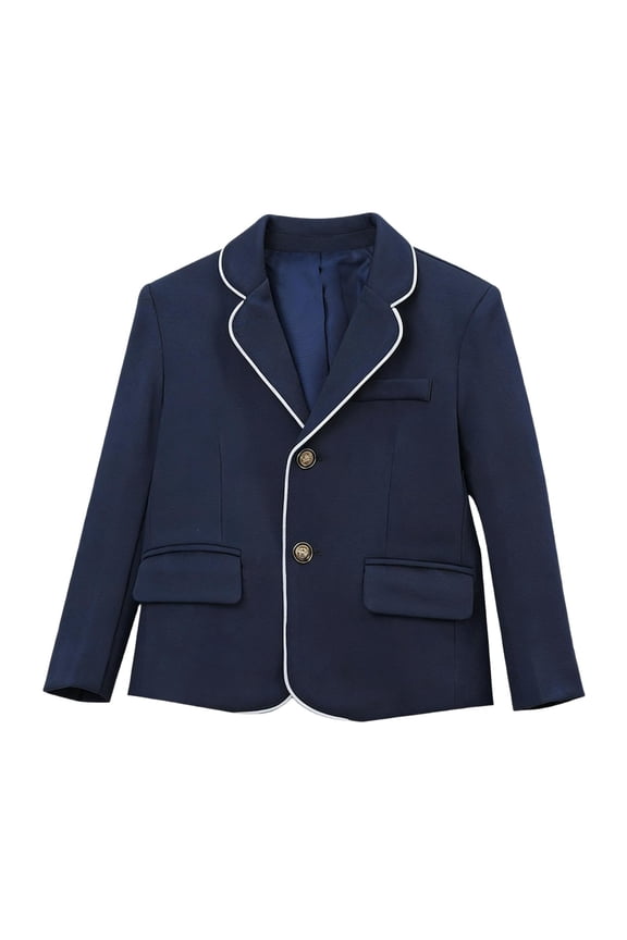 Girls Navy Blazer with White Trim & Gold Buttons, Cotton Dress Jacket for Kids to Kids 12 Years, Easter Party School Wedding,Size 7-8 T