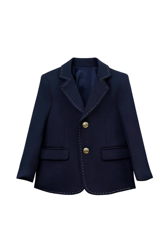 Girls Navy Blue Blazer Jacket for School Uniform & Special Occasion, 100% Cotton Kids to Kids Formal Single-Breasted Jacket with Gold Buttons, Ages 2-12 Years,Size 2-3 T