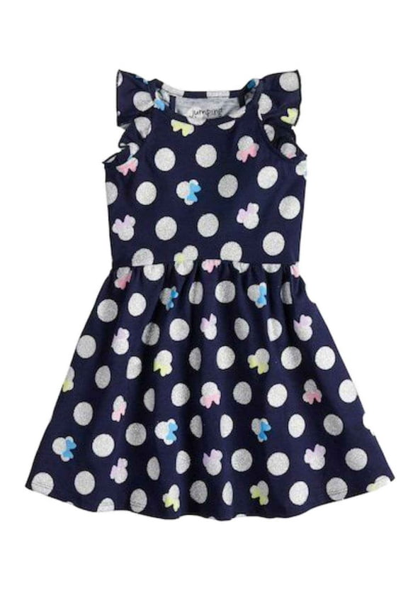 Girls Navy Blue Minnie Mouse Silver Glitter Dot Cap Sleeve Glittery Dress 4
