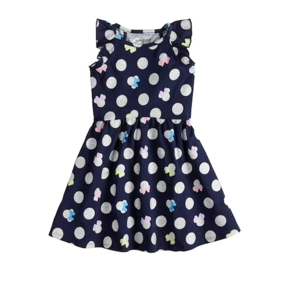 Girls Navy Blue Minnie Mouse Silver Glitter Dot Cap Sleeve Glittery Dress 4