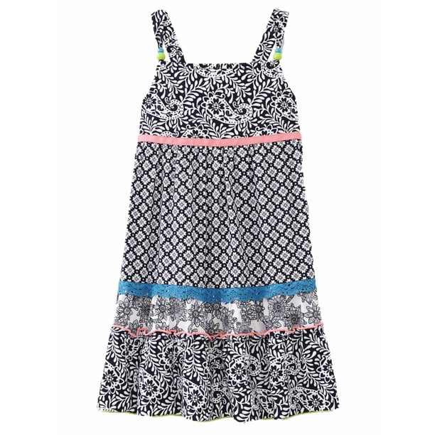 Girls Navy Blue & White Floral Print Beaded Sun Dress Sundress Size 6 -  Walmart Business Supplies
