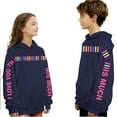 thumbnail image 1 of Girls Navy Graphic Hoodie - Soft 100% Polyester Long Sleeve, "I Love You This Much" Design, Hooded Sweatshirt for Kids 4-12, Machine Washable,Size 13 T, 1 of 7