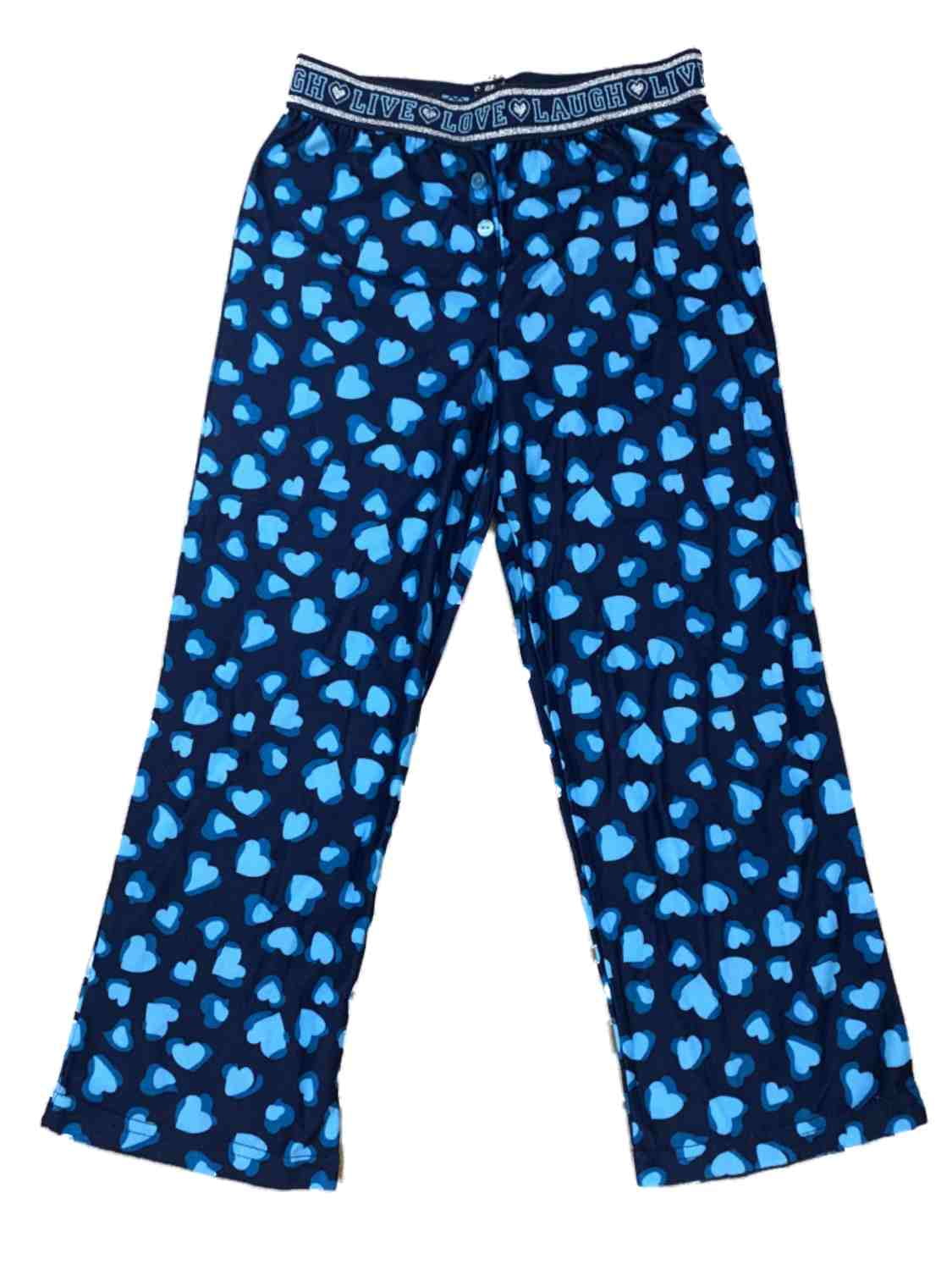 Girls Pink & Blue Soccer Ball & Hearts Soft Sleep Pants Pajama Bottom XS