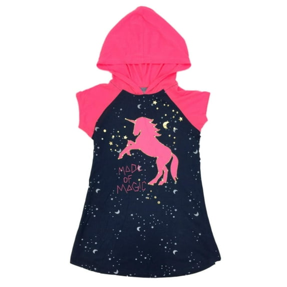 Girls Navy & Pink Made Of Magic Unicorn Space Hooded Nightgown Sleep Dress XS