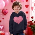thumbnail image 1 of Girls Navy Sequin Heart Hoodie, Sparkly Pullover Hoodie Oversized, Soft 100% Polyester No Drawstring, Youth Sizes 100-160,Size 5 T, 1 of 8