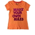 thumbnail image 1 of Girls Neon Orange & Pink Make Your Own Rules Inspirational Tee Shirt T-Shirt, 1 of 1
