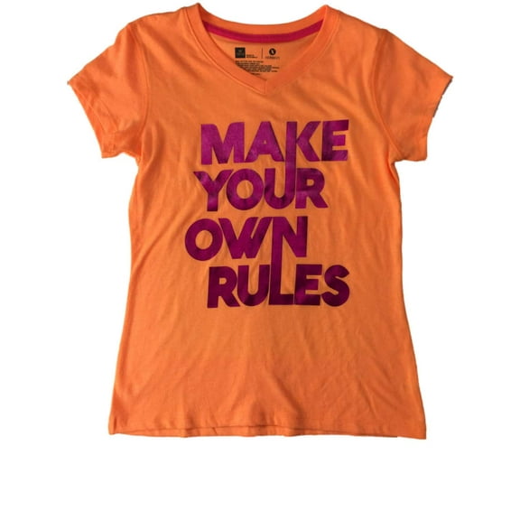 Girls Neon Orange & Pink Make Your Own Rules Inspirational Tee Shirt T-Shirt