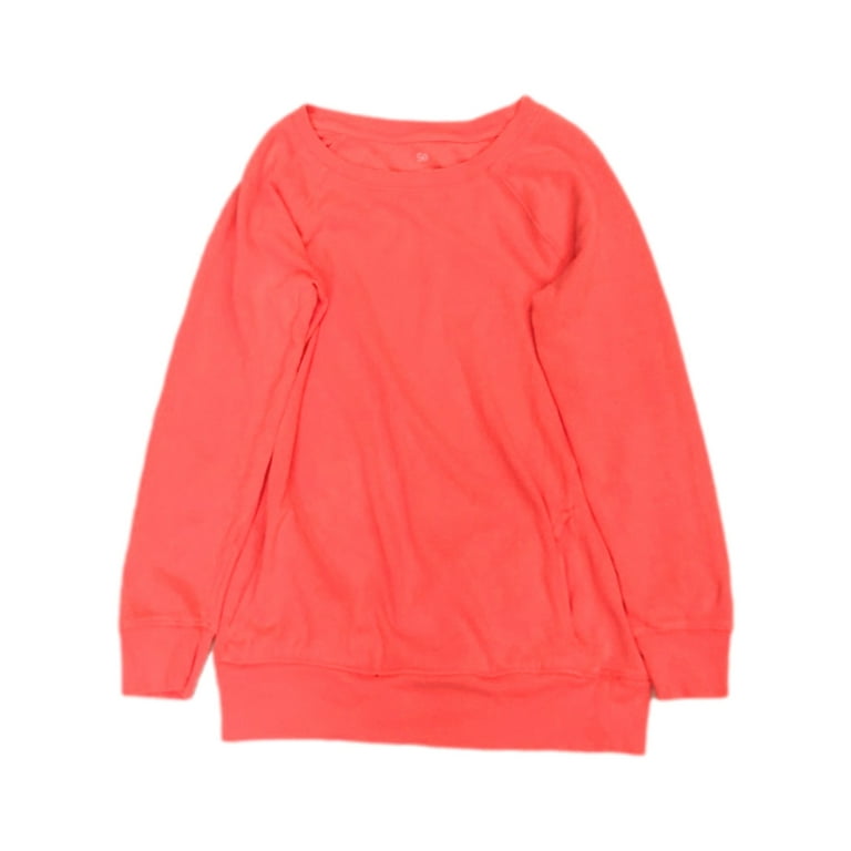 Girls Neon Orange Pull Over Sweatshirt Top with Pockets Large 10 12