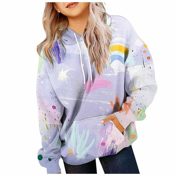 Girls Neon Shirts Size 7-8 Teen Girls Crewneck Sweatshirt Casual Loose Cute Print Long Sleeve Crew Neck Baby Trendy Hooded Outfit Tops