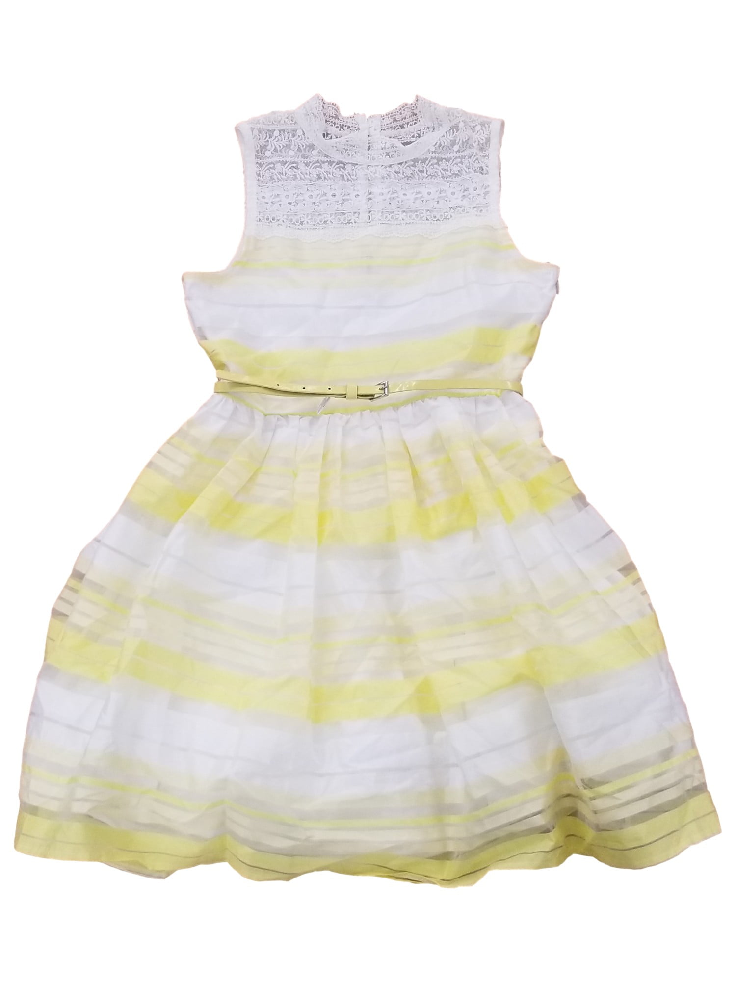 Girls Neon Yellow & White Lace Striped Summery Sleeveless Dress w/ Belt 16 - Walmart Business Supplies Girls Neon Yellow & White Lace Striped Summery Sleeveless Dress w/ Belt 16 - Walmart Business Supplies