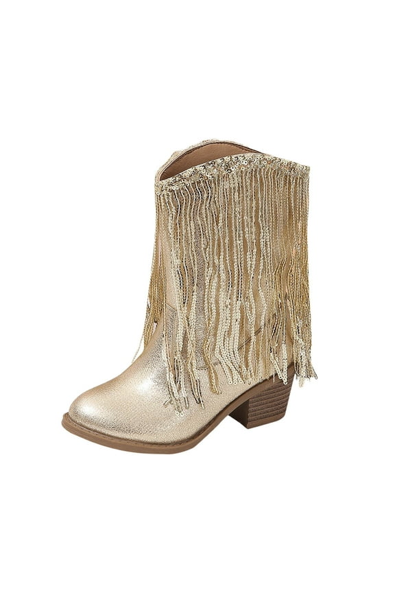 Girls New Solid Color Leather Fashion Children Western Cowboy Boots Autumn And Winter Casual Kids Tassel Boots Girl Bling Boots Girls Toddler Boots Size 8 Girls Boots Size 2 Dollhouse Lace up Boots