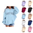 thumbnail image 1 of Girls New York Hoodies Fall Winter Long Sleeve Casual Graphic Hooded Sweatshirt with Pockets Kids Pullover Tops, 1 of 1