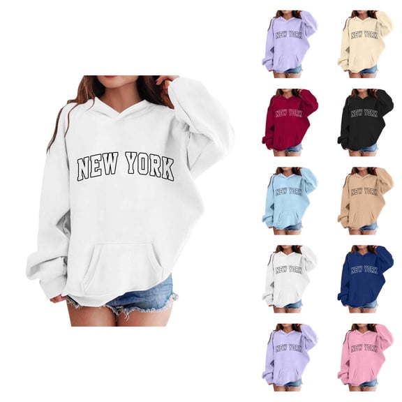 Girls New York Hoodies Fall Winter Long Sleeve Casual Graphic Hooded Sweatshirt with Pockets Kids Pullover Tops