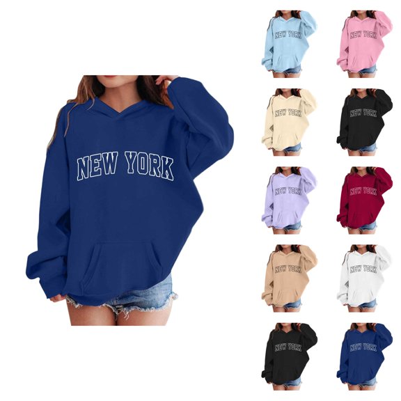 Girls New York Hoodies Long Sleeve Fall Winter Casual Graphic Hooded Sweatshirt with Pockets Kids Pullover Tops