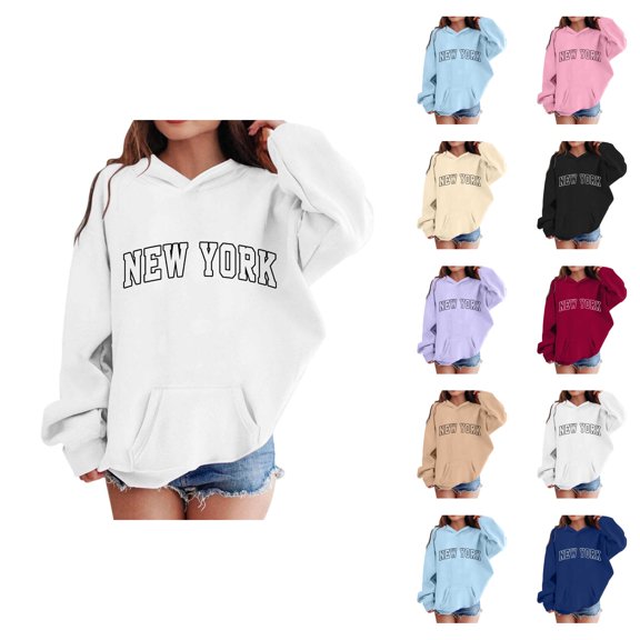 Girls New York Hoodies Long Sleeve Fall Winter Casual Graphic Hooded Sweatshirt with Pockets Kids Pullover Tops