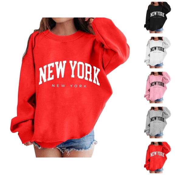 Girls New York Sweatshirts Long Sleeve Fall Winter Crewneck Casual Graphic Sweatshirt Kids Pullover Tops