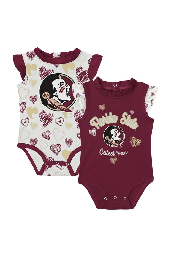 Girls-Newborn Garnet Florida State Seminoles Happy Hearts  2-Pack Bodysuit Set