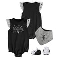 thumbnail image 1 of Girls Newborn & Infant Black Chicago White Sox 3-Piece Home Plate Bodysuit Bib & Booties Set, 1 of 3