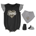 thumbnail image 1 of Girls Newborn & Infant Black/Heathered Gray New Orleans Saints All The Love Bodysuit Bib & Booties Set, 1 of 5