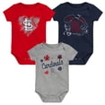 thumbnail image 1 of Girls Newborn & Infant Red/Navy/Heathered Gray St. Louis Cardinals 3-Pack Batter Up Bodysuit Set, 1 of 3