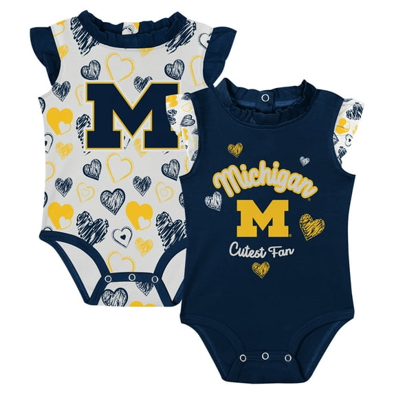 Girls-Newborn Navy Michigan Wolverines Happy Hearts 2-Pack Bodysuit Set