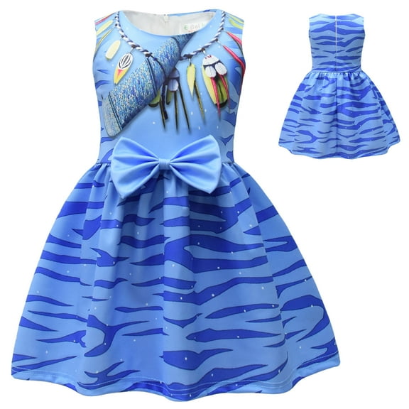 Girls Neytiri Cartoon Dress Halloween Sleeveless Party Costume Dress 2-8 Year