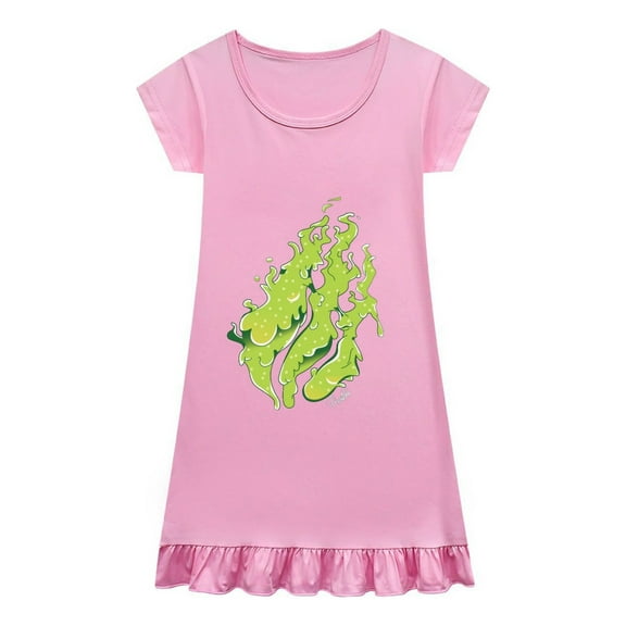 Girls Nightdress with Flame Graphic – PrestonPlayz Fun Cartoon Pajamas for Children – Ruffle Hem Nightshirt