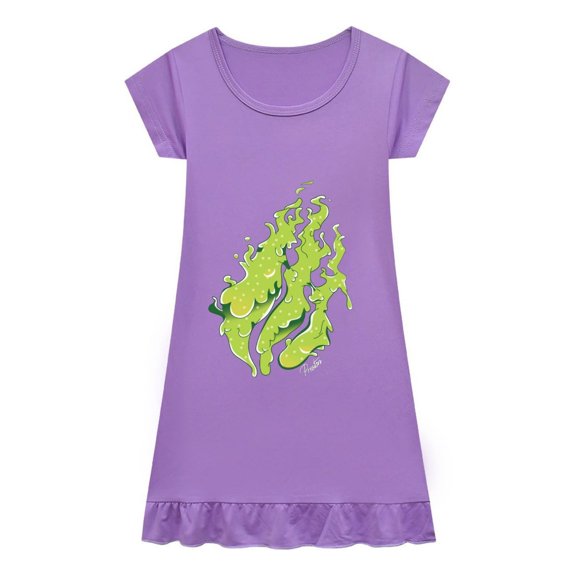 Girls Nightdress with Flame Graphic – PrestonPlayz Fun Cartoon Pajamas for Children – Ruffle Hem Nightshirt