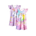 thumbnail image 1 of Girls Nightgowns 2-Pack Flutter Sleeve Pajama Dress Princess Unicorn Sleepwear for Toddler to Big Kids, 1 of 7