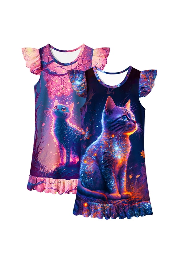 Girls Nightgowns 2-Pack Flutter Sleeve Pajama Dress Princess Unicorn Sleepwear for Toddler to Big Kids
