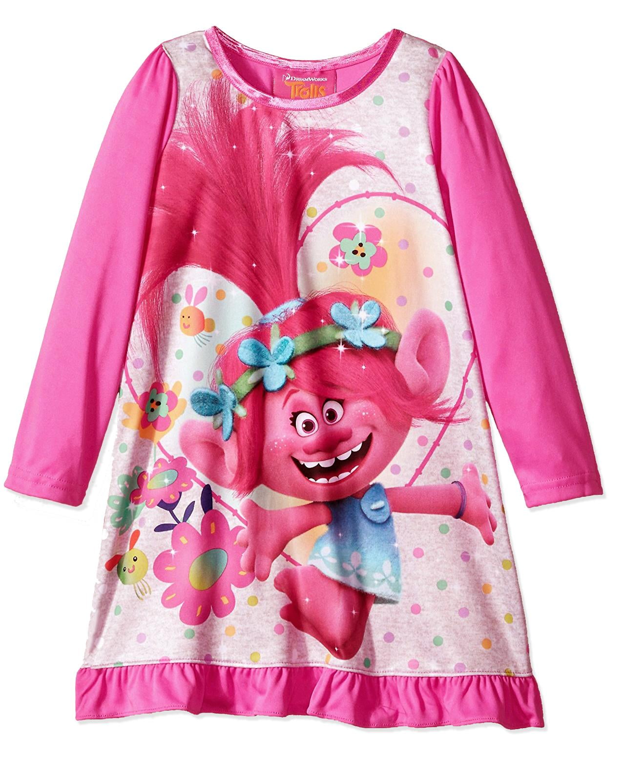 Trolls Girls Nightgown Poppy Pajama Fun Gown Night Shirt Pink