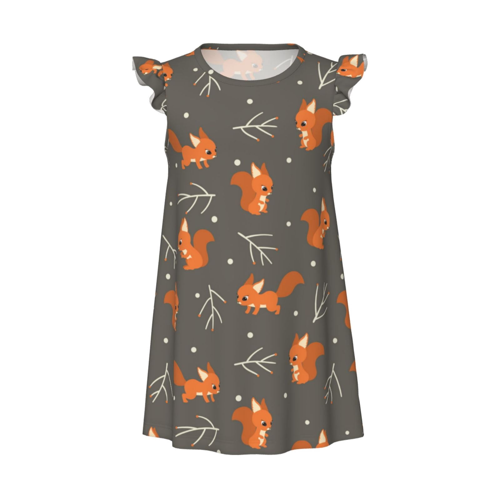 Girls Nightgown cute fall fox leaf Flutter Short Sleeves Night Dress ...