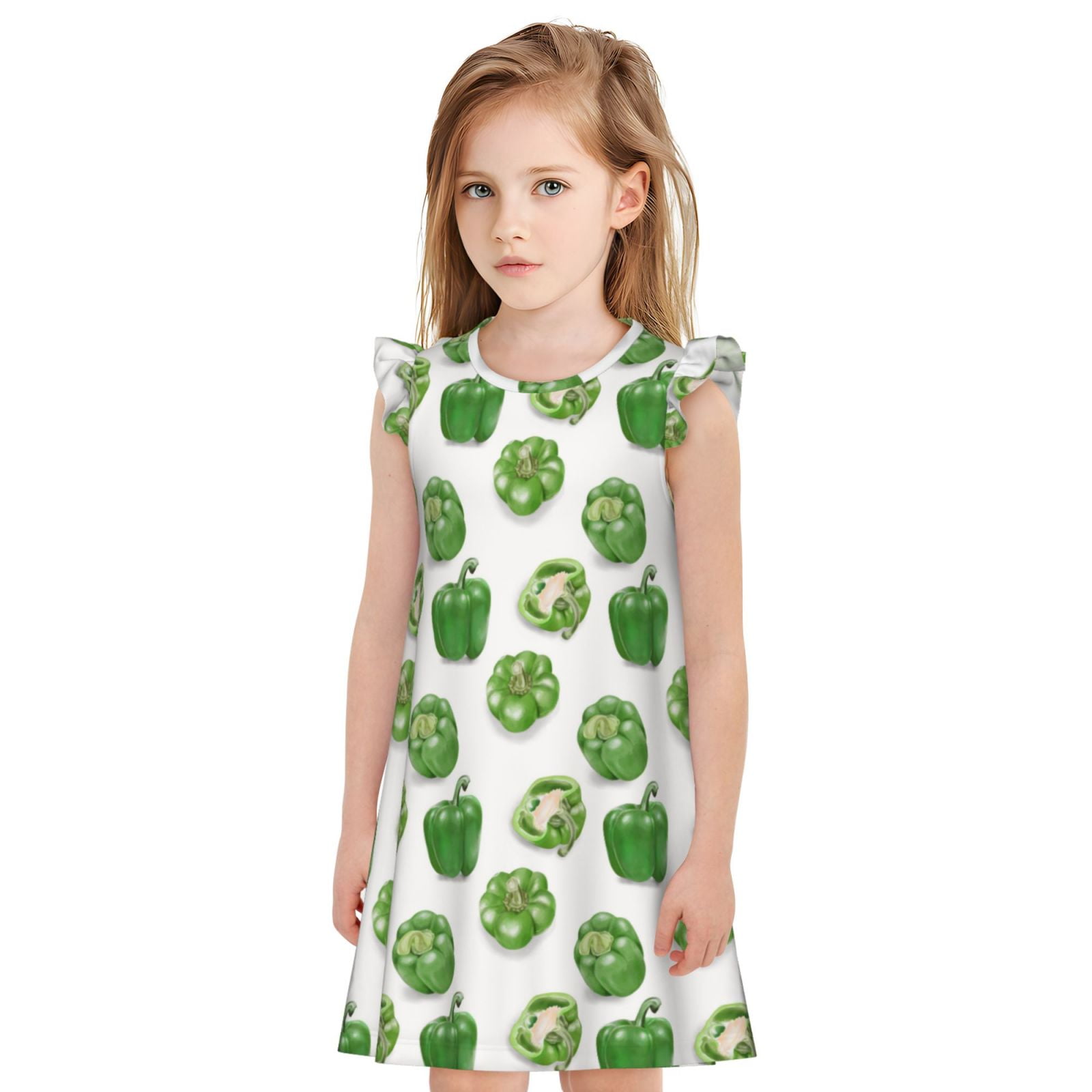 Girls Nightgowns Bell Pepper funny Print Flutter Sleeves Sleepwear