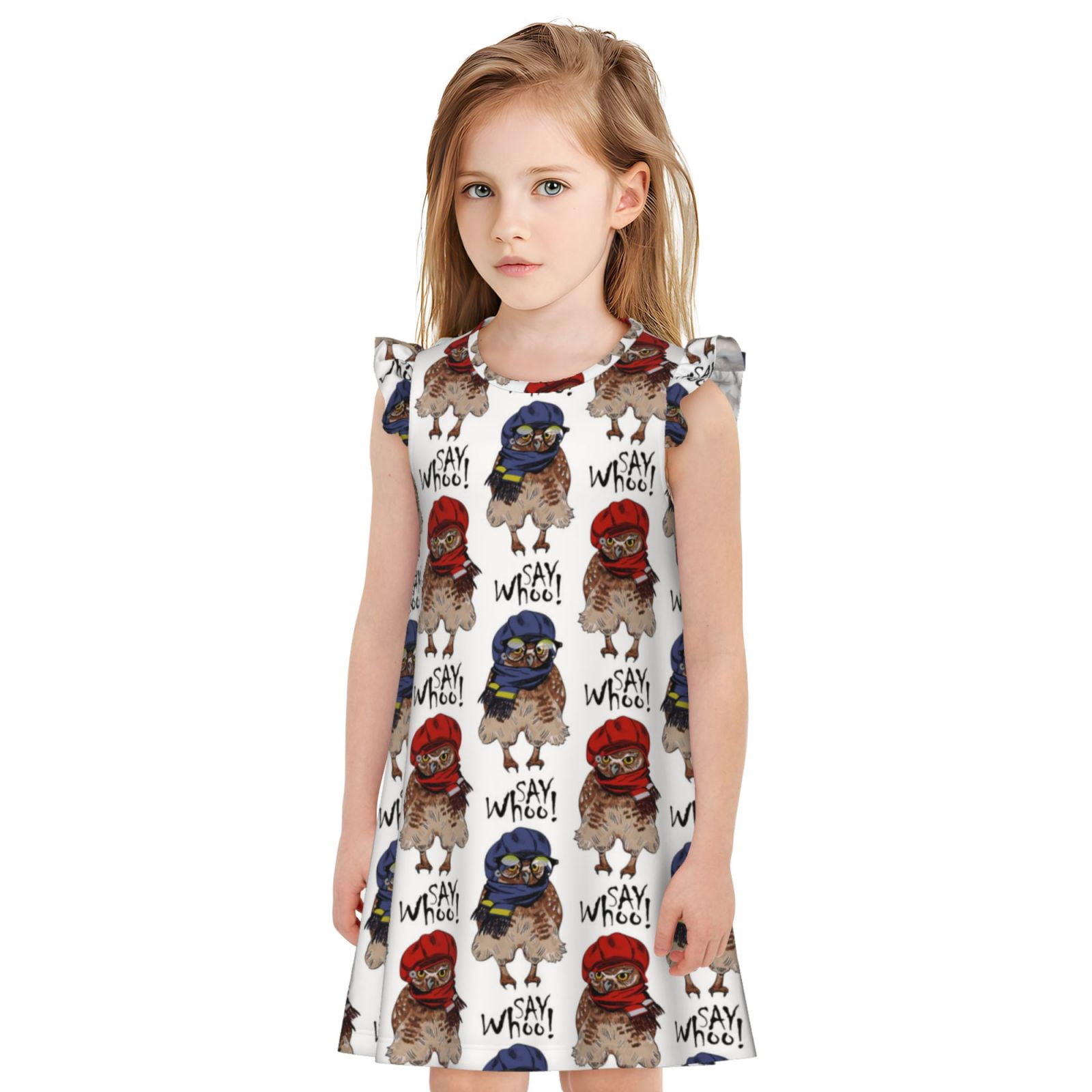 Girls Nightgowns Cool Owl Prints Flutter Sleeves Sleepwear Night