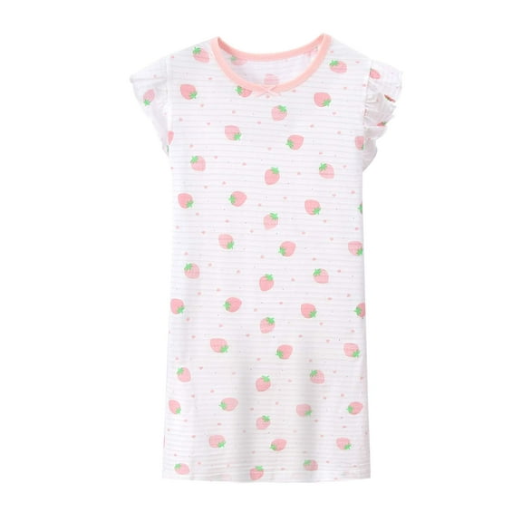 Girl's Nightgowns Cotton Summer Comfy Nightdress Sleepwear Short Sleeve Nightie Dress Clothes 3-14 Years