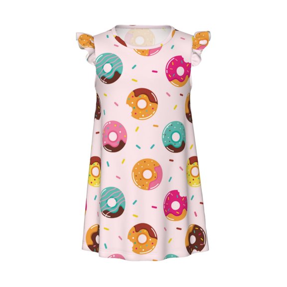 Girls Nightgowns - Cute Cartoon Mini Donut Soft Comfort Flutter Sleeves Night Sleep Dress Sleepwear for Toddler Girl Pajamas Pjs