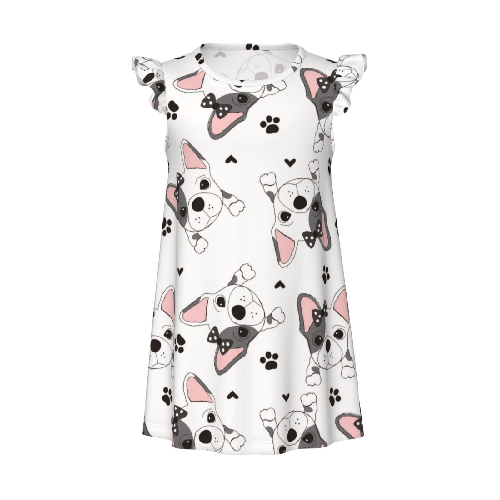 Girls Nightgowns Cute French Bulldog with Bow Soft Comfort Flutter